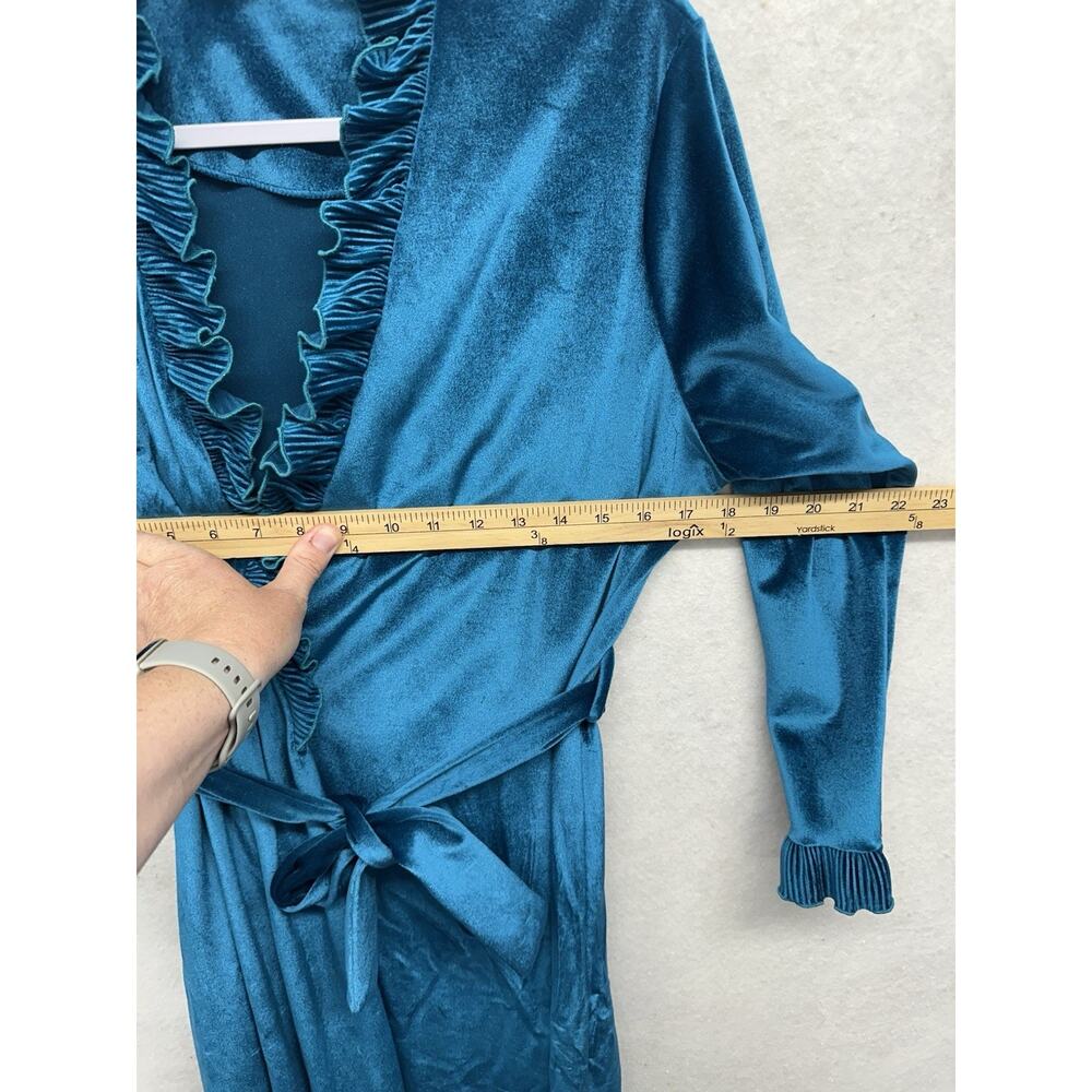 Vintage Robe Helen Of Troy Womens M Velvet Velour Teal Belted Grannycore - Picture 5 of 13